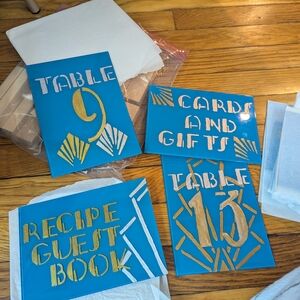 Blue and Gold Party Table Signs